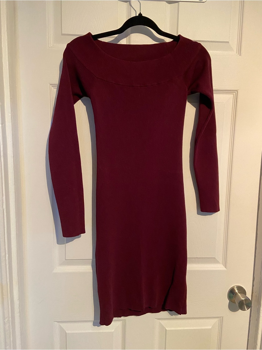 Dynamite Burgundy Off-Shoulder Long Sleeve Knit Dress - Burgundy